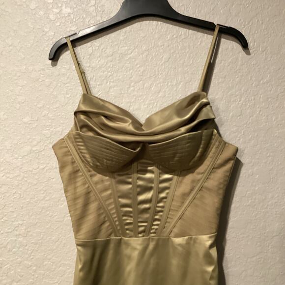 Bella Barnett Olive Green Satin corset Knee length pencil Dress NWT size small - Picture 8 of 12